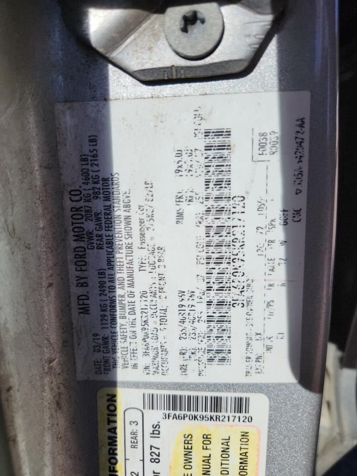 2019 Ford Fusion Titanium VIN: 3FA6P0K95KR217120 Lot: 89710045