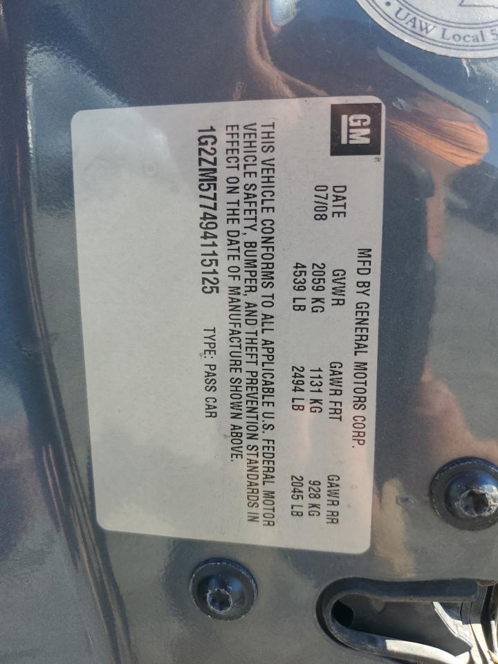 2009 Pontiac G6 Gxp VIN: 1G2ZM577494115125 Lot: 85746645