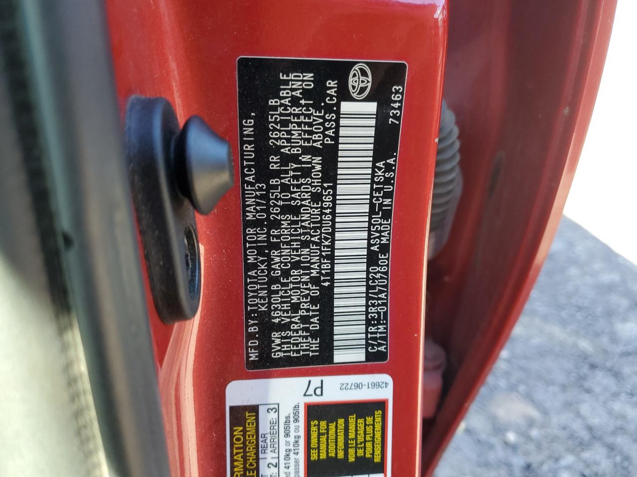 2013 Toyota Camry L VIN: 4T1BF1FK7DU649651 Lot: 84656945