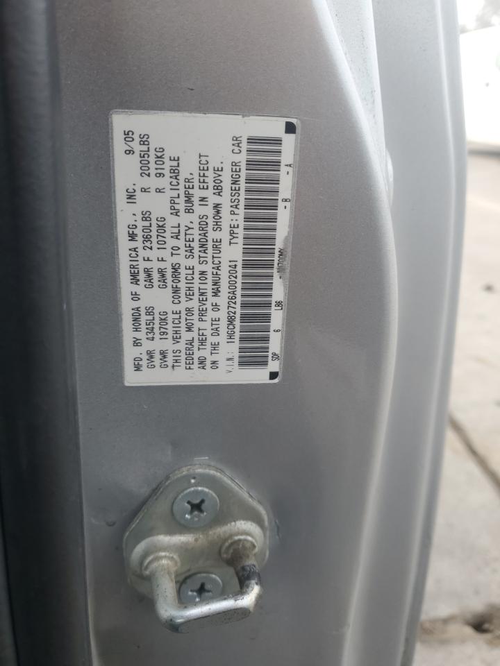 2006 Honda Accord Ex VIN: 1HGCM82726A002041 Lot: 86175475