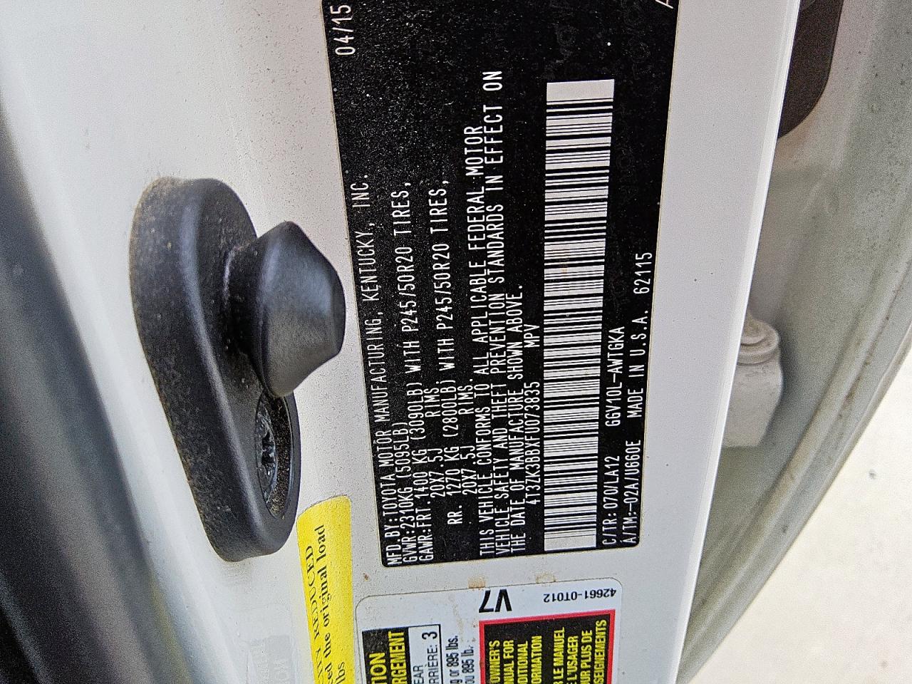 2015 Toyota Venza Le VIN: 4T3ZK3BBXFU073835 Lot: 90293255