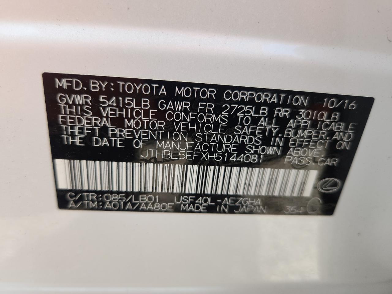 2017 Lexus Ls 460 VIN: JTHBL5EFXH5144081 Lot: 82314575