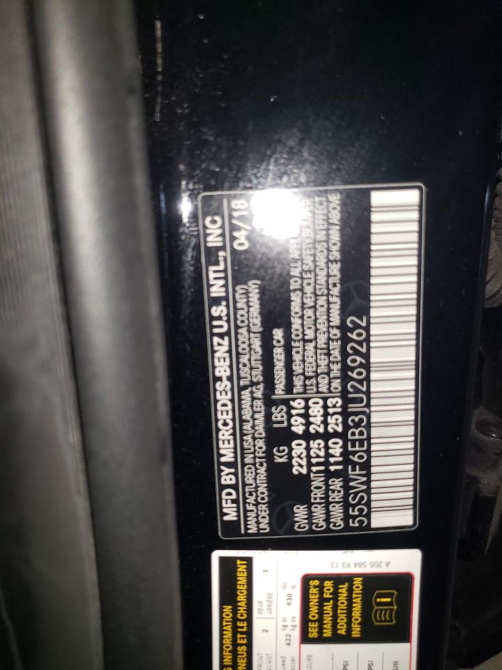 2018 Mercedes-Benz C 43 4Matic Amg VIN: 55SWF6EB3JU269262 Lot: 86139085