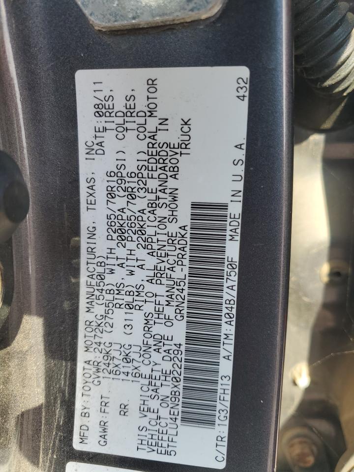 2011 Toyota Tacoma Double Cab VIN: 5TFLU4EN9BX022294 Lot: 85157075