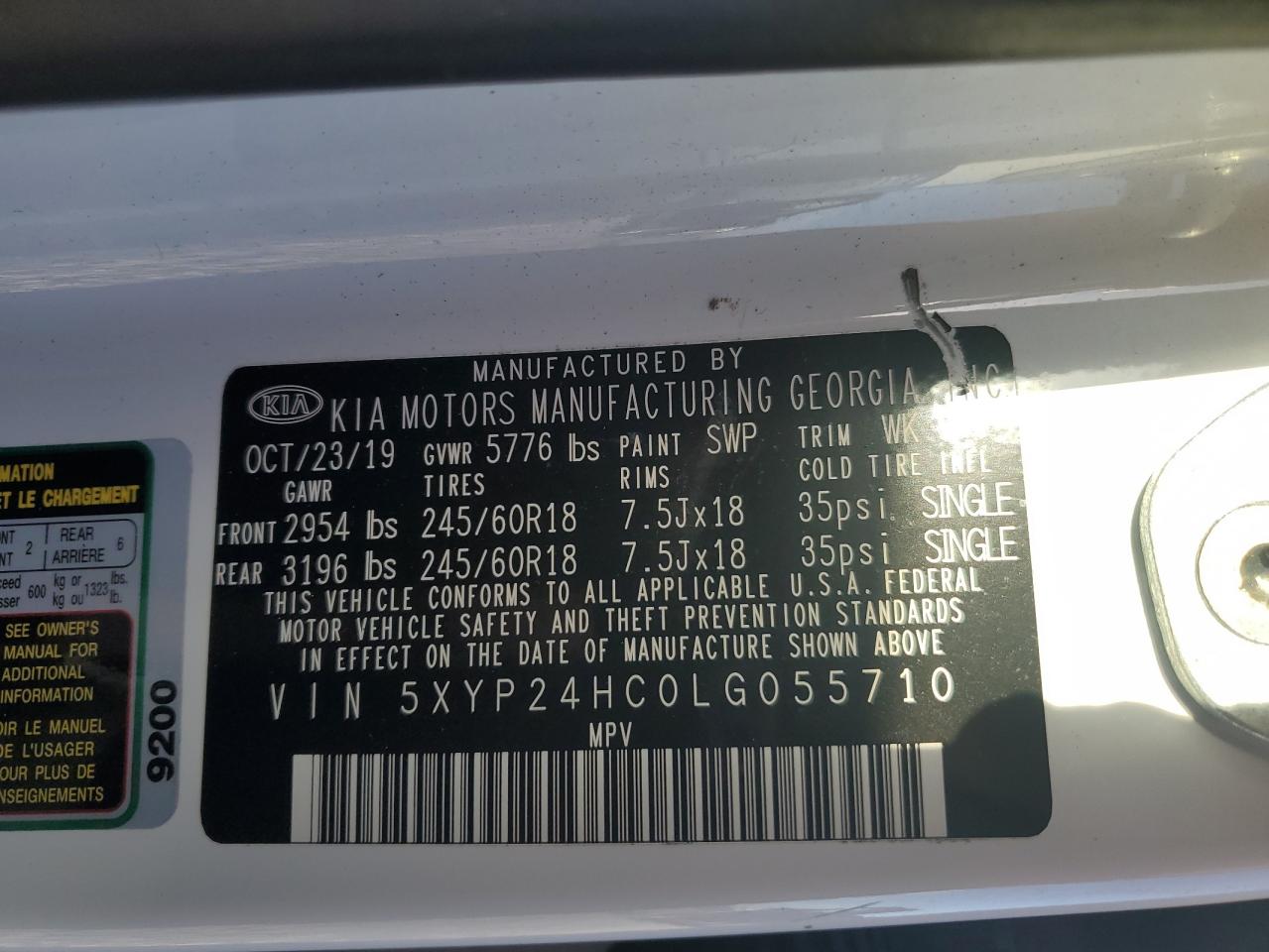 2020 Kia Telluride Lx VIN: 5XYP24HC0LG055710 Lot: 85699505