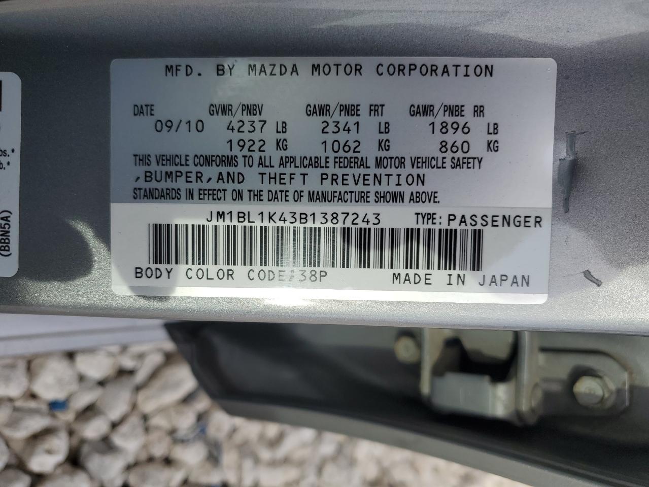 2011 Mazda Speed 3 VIN: JM1BL1K43B1387243 Lot: 82715615