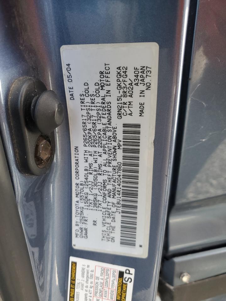 2004 Toyota 4Runner Sr5 VIN: JTEBU14R140047860 Lot: 82307505