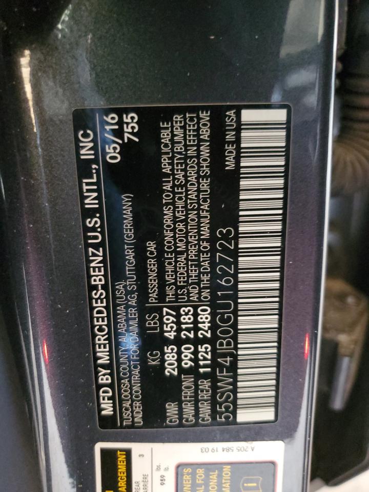 2016 Mercedes-Benz C 300 VIN: 55SWF4JB0GU162723 Lot: 86555855