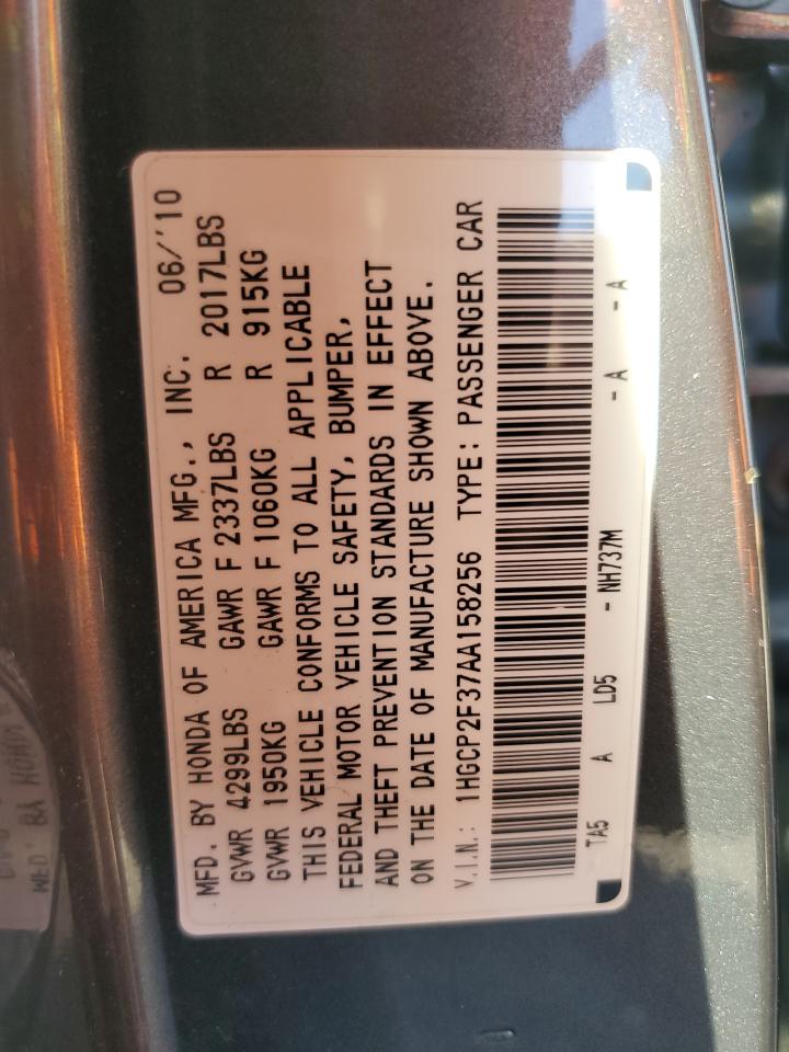 2010 Honda Accord Lx VIN: 1HGCP2F37AA158256 Lot: 85303325