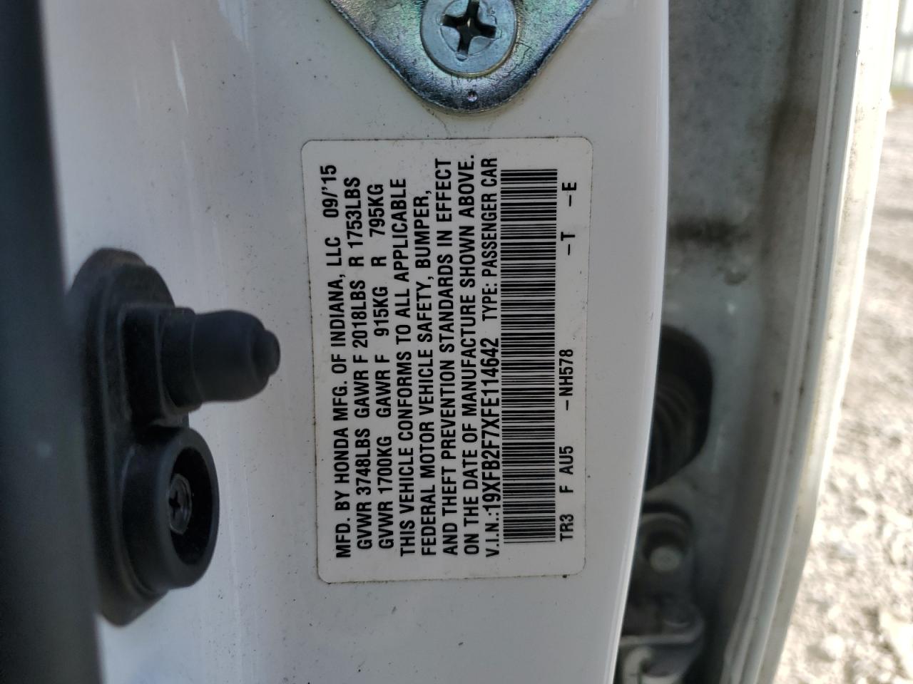 2015 Honda Civic Se VIN: 19XFB2F7XFE114642 Lot: 84425495