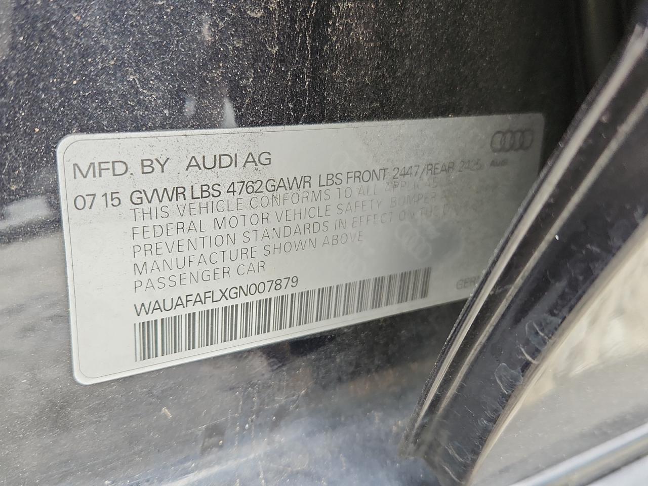 2016 Audi A4 Premium S-Line VIN: WAUAFAFLXGN007879 Lot: 82299175