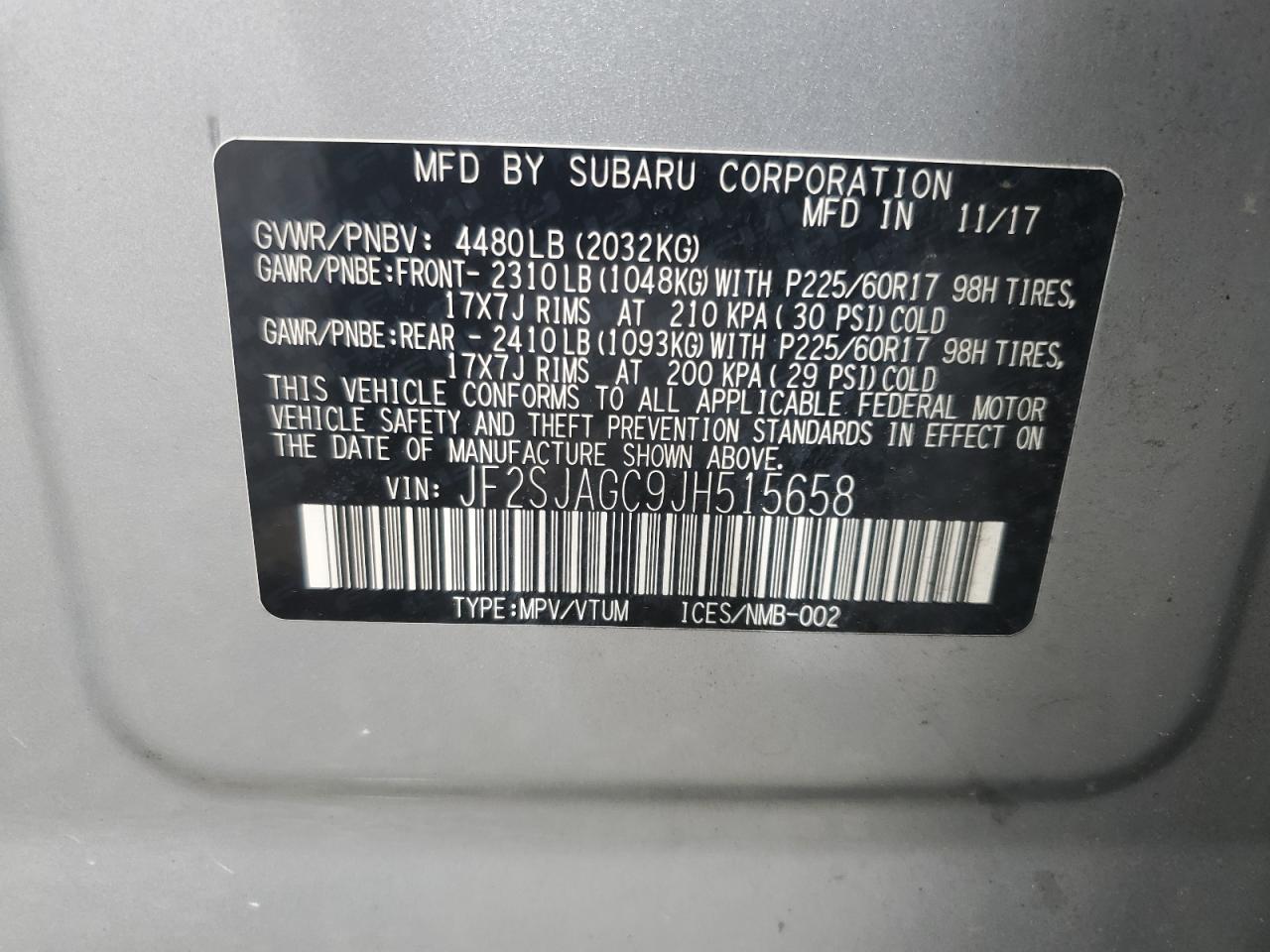 2018 Subaru Forester 2.5I Premium VIN: JF2SJAGC9JH515658 Lot: 82304335