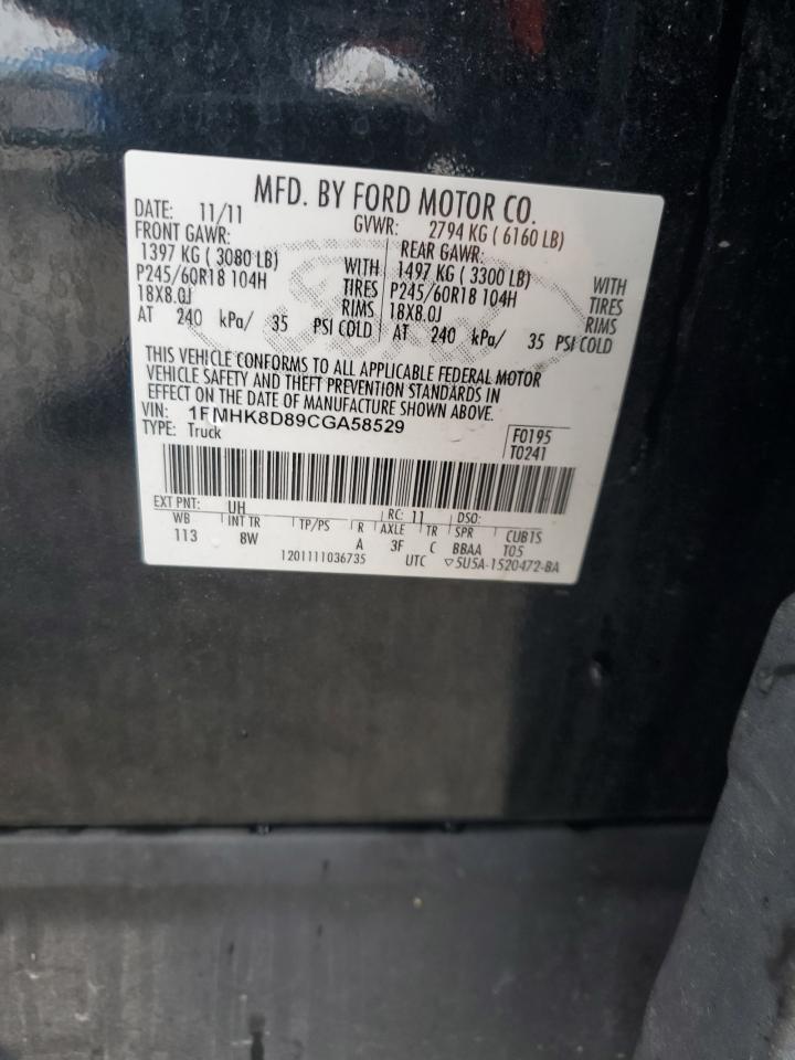 2012 Ford Explorer Xlt VIN: 1FMHK8D89CGA58529 Lot: 90281295