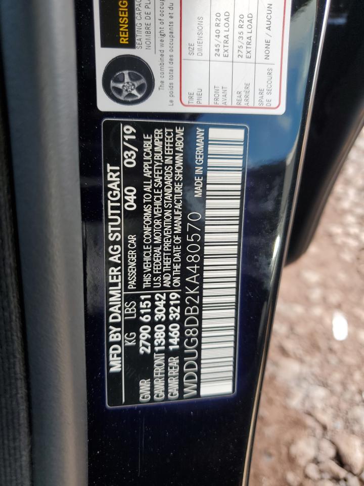 2019 Mercedes-Benz S 560 VIN: WDDUG8DB2KA480570 Lot: 82461985