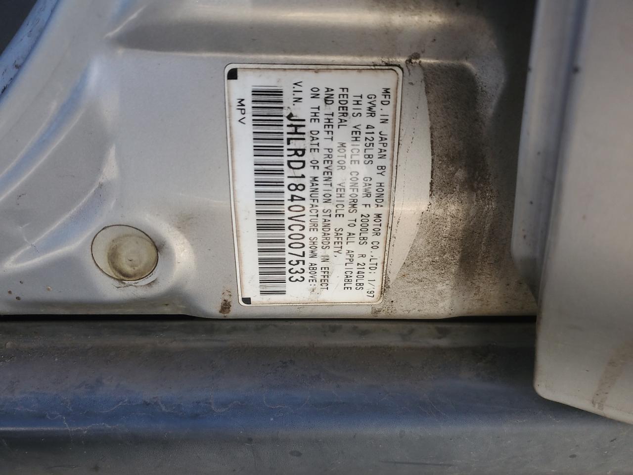 1997 Honda Cr-V Lx VIN: JHLRD1840VC007533 Lot: 82430285