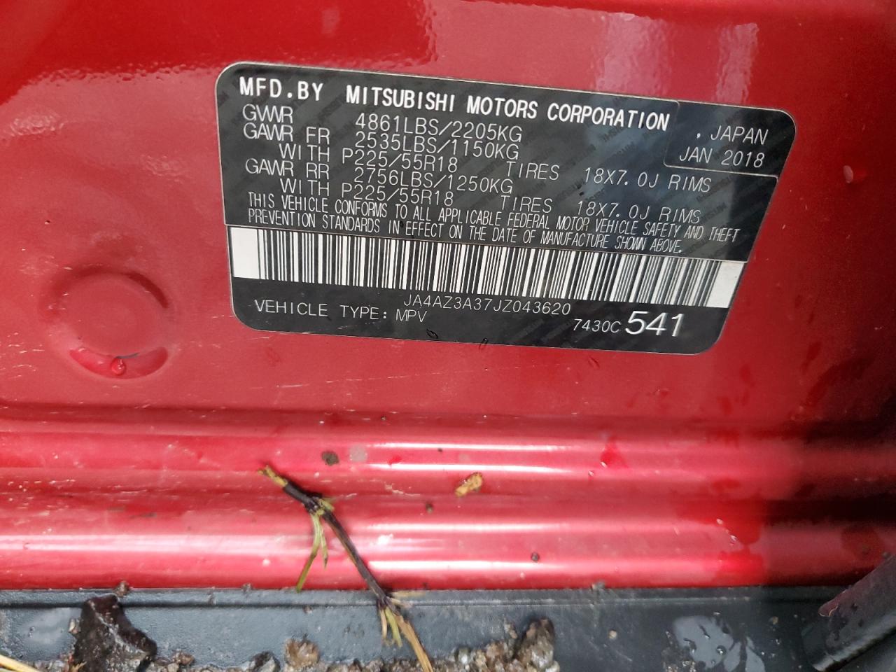 2018 Mitsubishi Outlander Se VIN: JA4AZ3A37JZ043620 Lot: 91056325