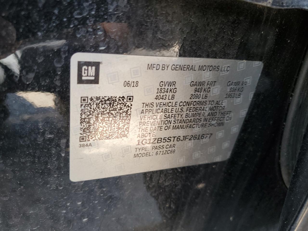 2018 Chevrolet Malibu Ls VIN: 1G1ZB5ST6JF261677 Lot: 84753755