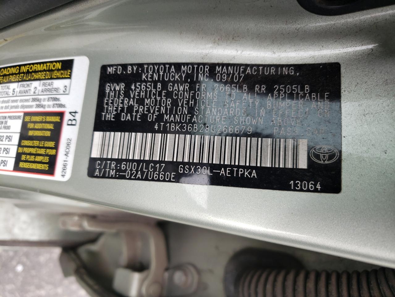 2008 Toyota Avalon Xl VIN: 4T1BK36B28U266679 Lot: 82347495