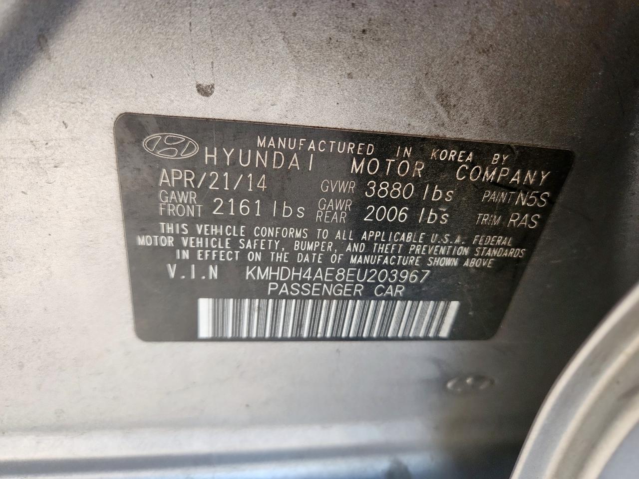 2014 Hyundai Elantra Se VIN: KMHDH4AE8EU203967 Lot: 82270005