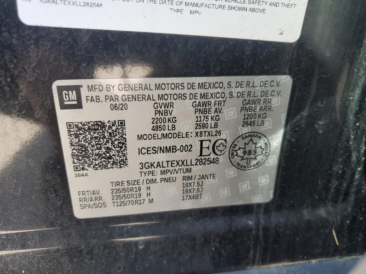 2020 GMC Terrain Sle VIN: 3GKALTEXXLL282548 Lot: 90786035