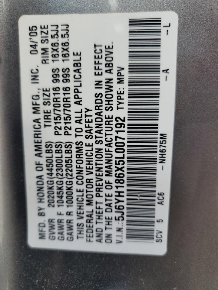 2005 Honda Element Ex VIN: 5J6YH186X5L007192 Lot: 85146315