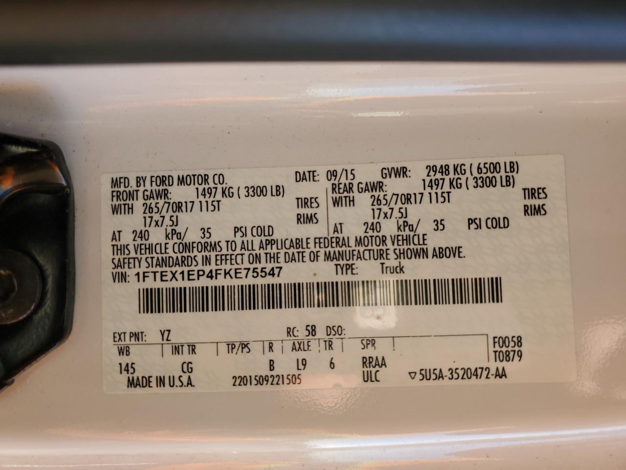 2015 Ford F150 Super Cab VIN: 1FTEX1EP4FKE75547 Lot: 89889645