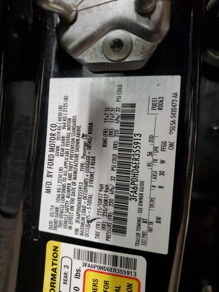 2014 Ford Fusion Se VIN: 3FA6P0HD6ER355913 Lot: 86177695