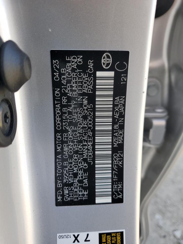 2023 Toyota Corolla Le VIN: JTDB4MEE4PJ005215 Lot: 85356855