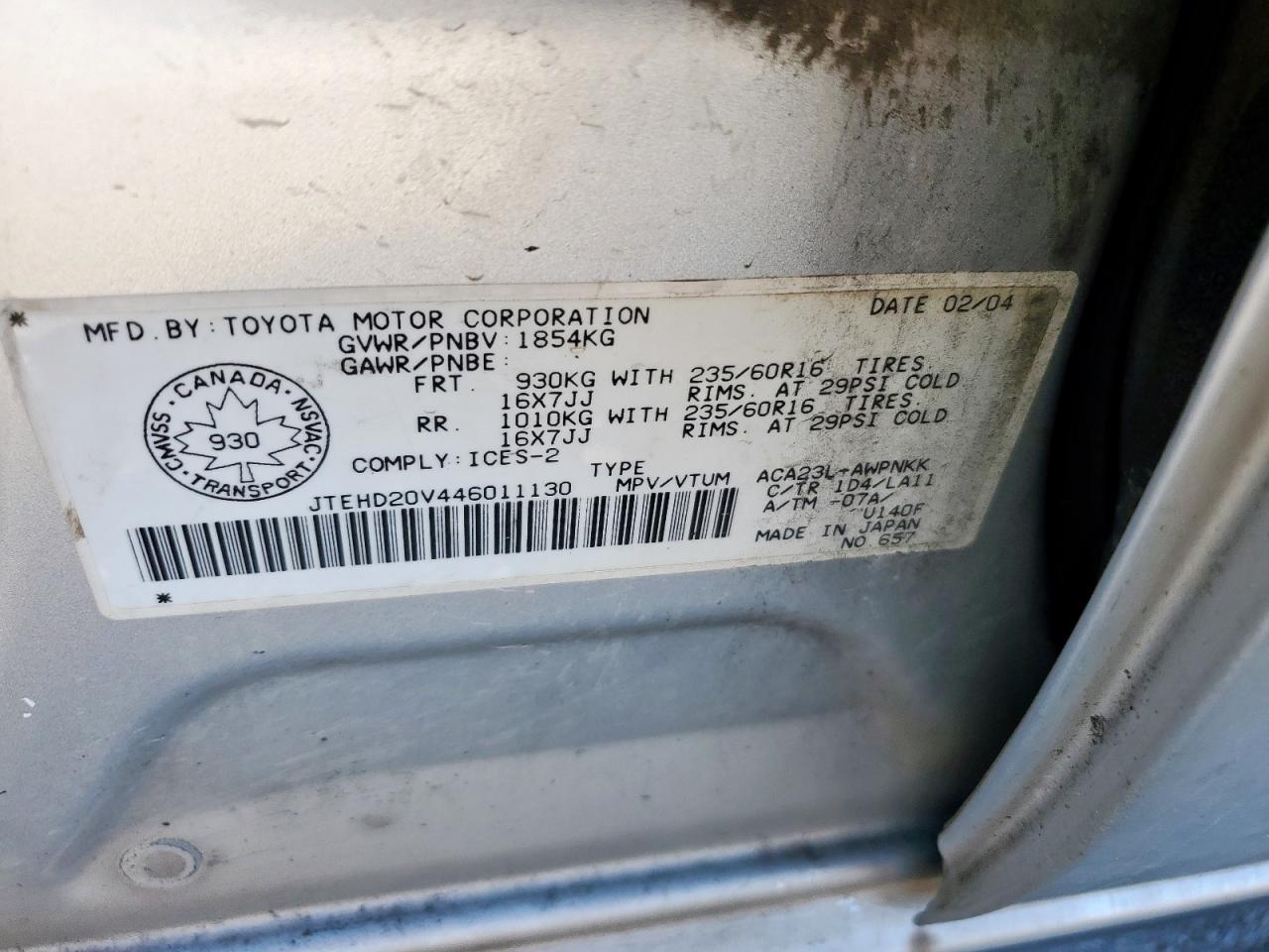 2004 Toyota Rav4 VIN: JTEHD20V446011130 Lot: 85691755