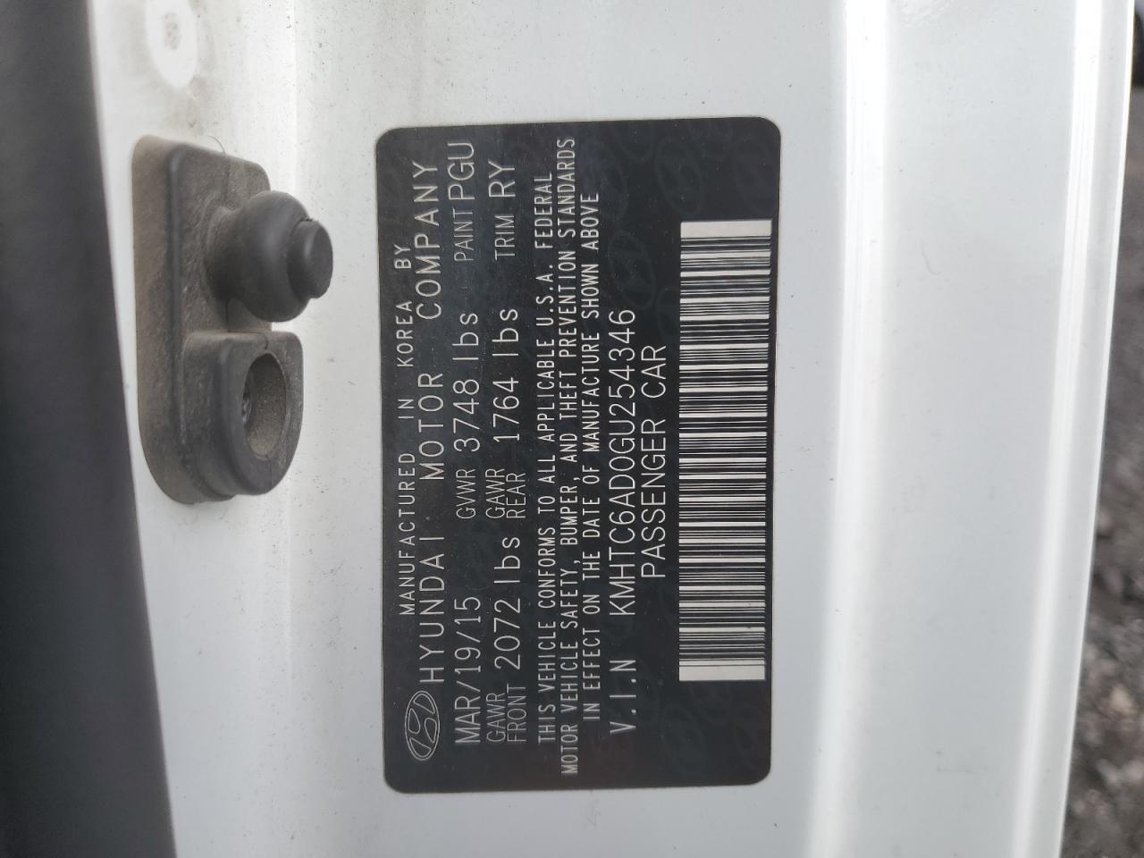 2016 Hyundai Veloster VIN: KMHTC6AD0GU254346 Lot: 86666815