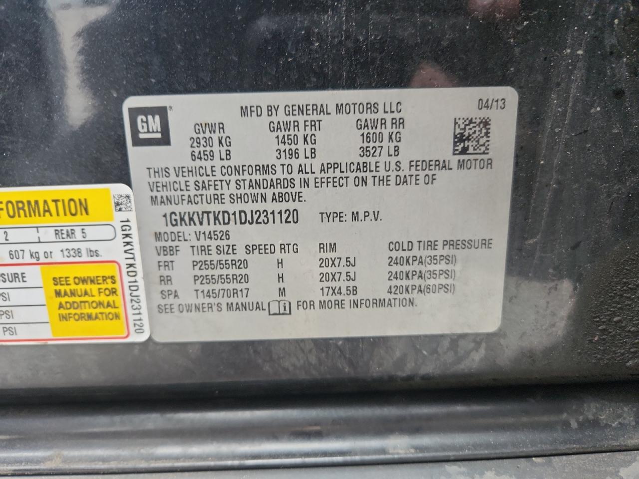 2013 GMC Acadia Denali VIN: 1GKKVTKD1DJ231120 Lot: 86486025