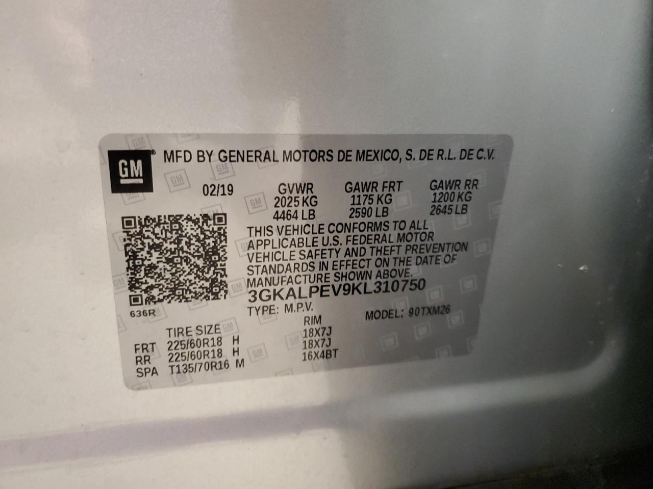 2019 GMC Terrain Slt VIN: 3GKALPEV9KL310750 Lot: 82382455