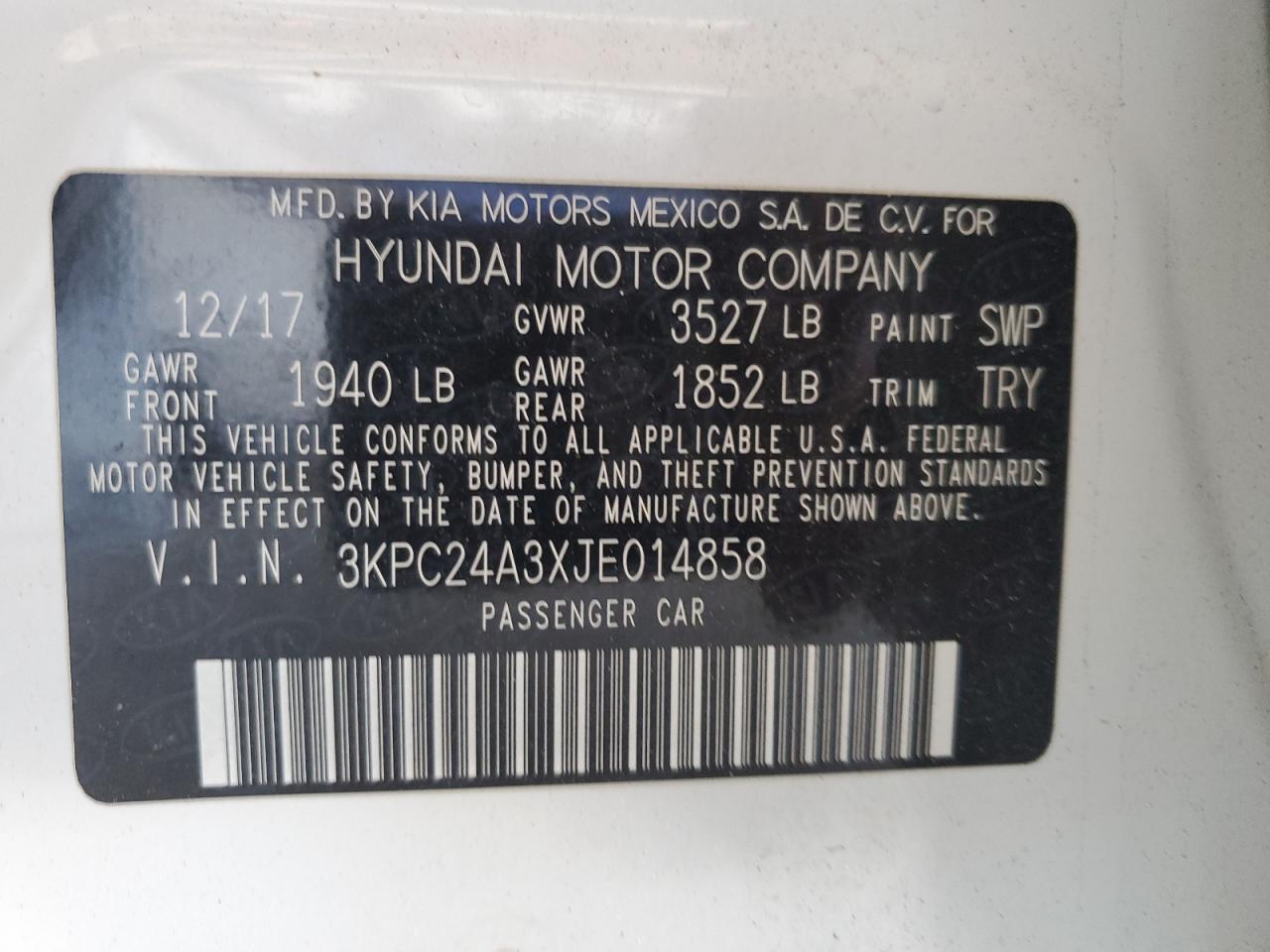 2018 Hyundai Accent Se VIN: 3KPC24A3XJE014858 Lot: 87450965