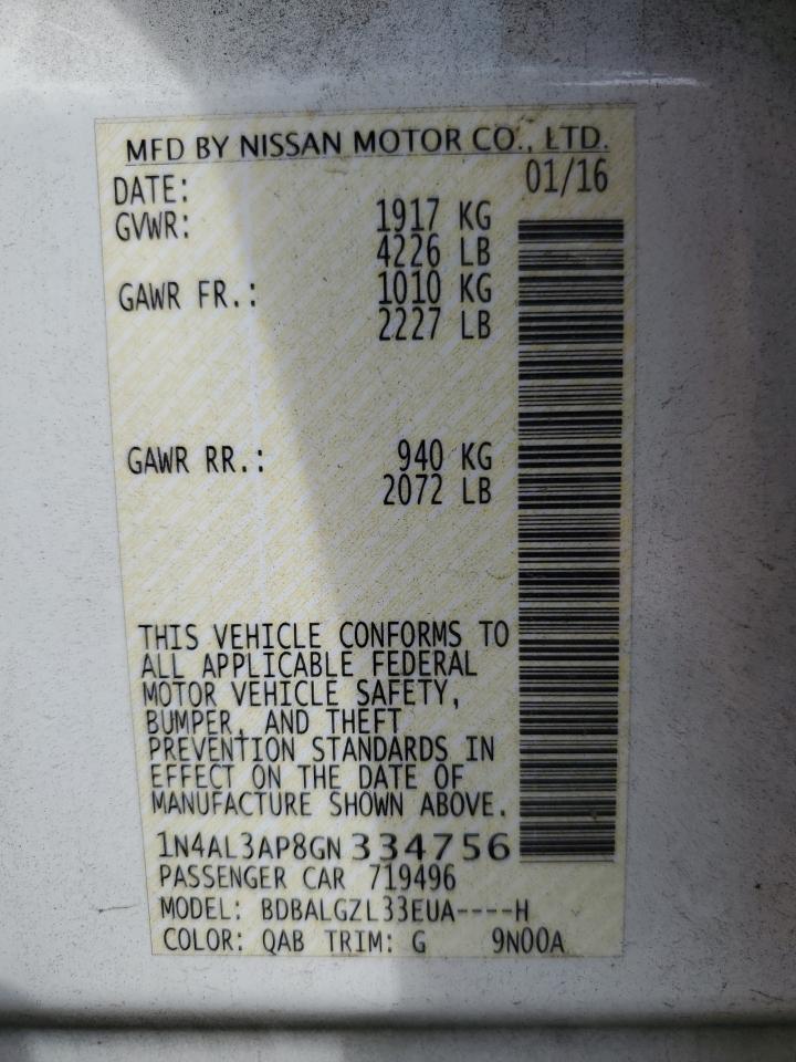 2016 Nissan Altima 2.5 VIN: 1N4AL3AP8GN334756 Lot: 85189265