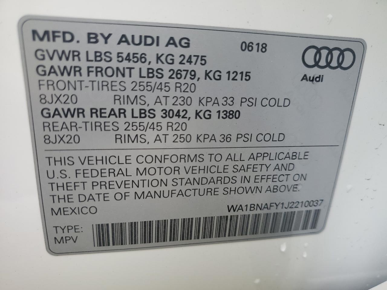 2018 Audi Q5 Premium Plus VIN: WA1BNAFY1J2210037 Lot: 82264205
