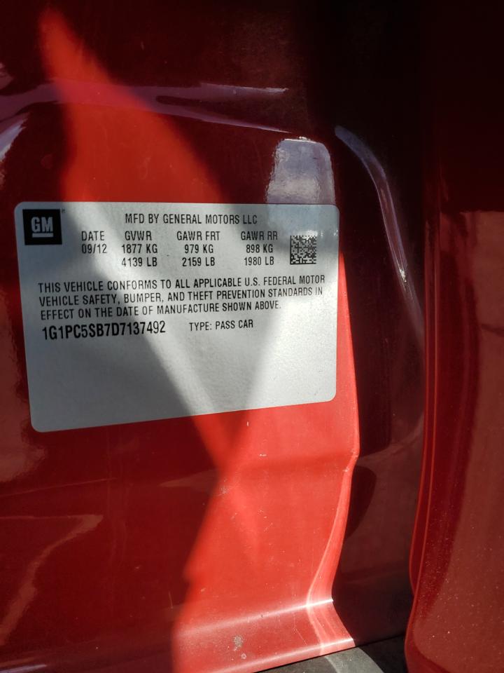 2013 Chevrolet Cruze Lt VIN: 1G1PC5SB7D7137492 Lot: 84902315