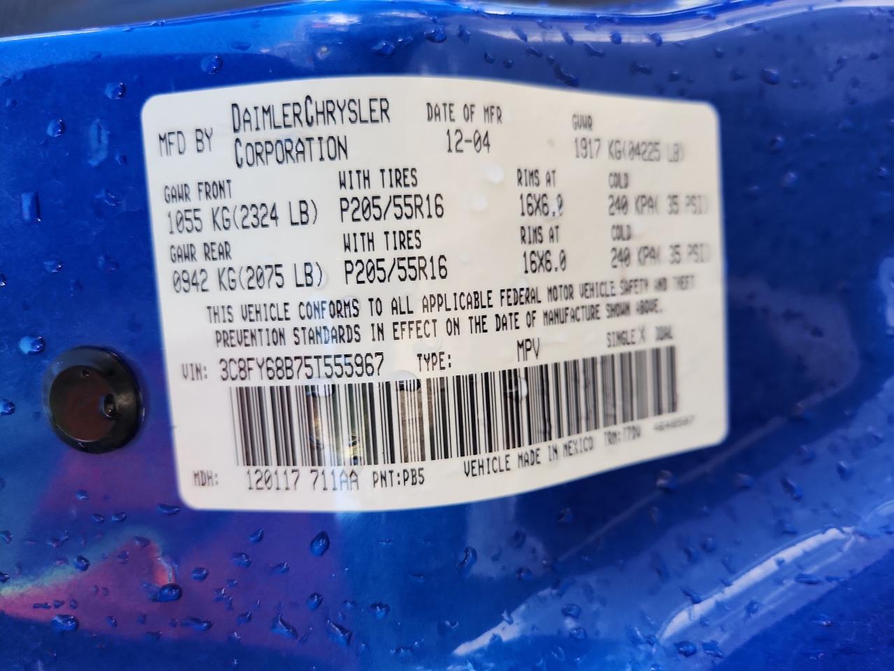 2005 Chrysler Pt Cruiser Limited VIN: 3C8FY68B75T555967 Lot: 85122565