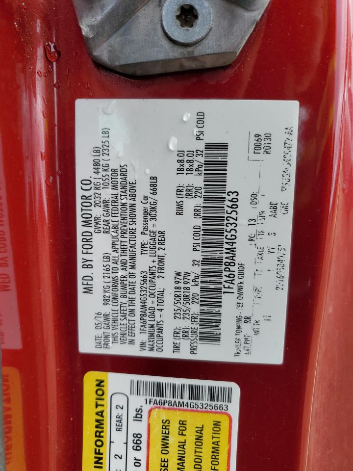 2016 Ford Mustang VIN: 1FA6P8AM4G5325663 Lot: 90458755