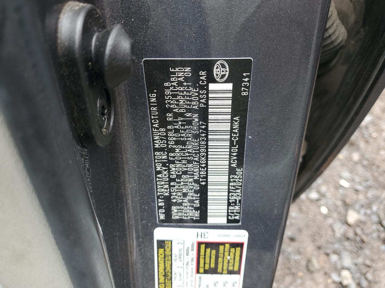 2009 Toyota Camry Base VIN: 4T1BE46K99U834747 Lot: 85323435