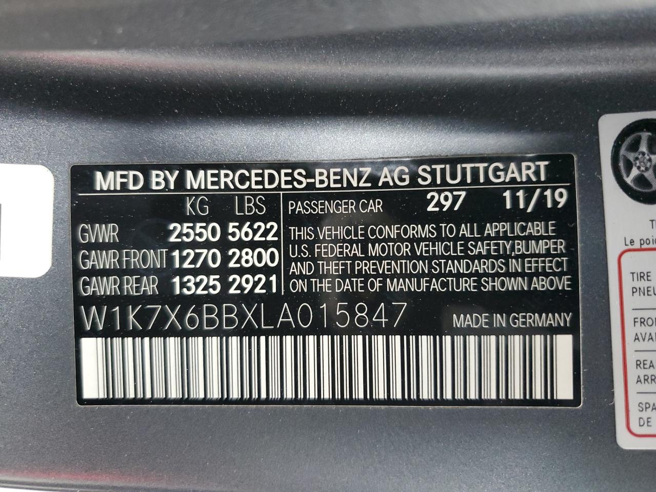 2020 Mercedes-Benz Amg Gt 53 VIN: W1K7X6BBXLA015847 Lot: 85205395