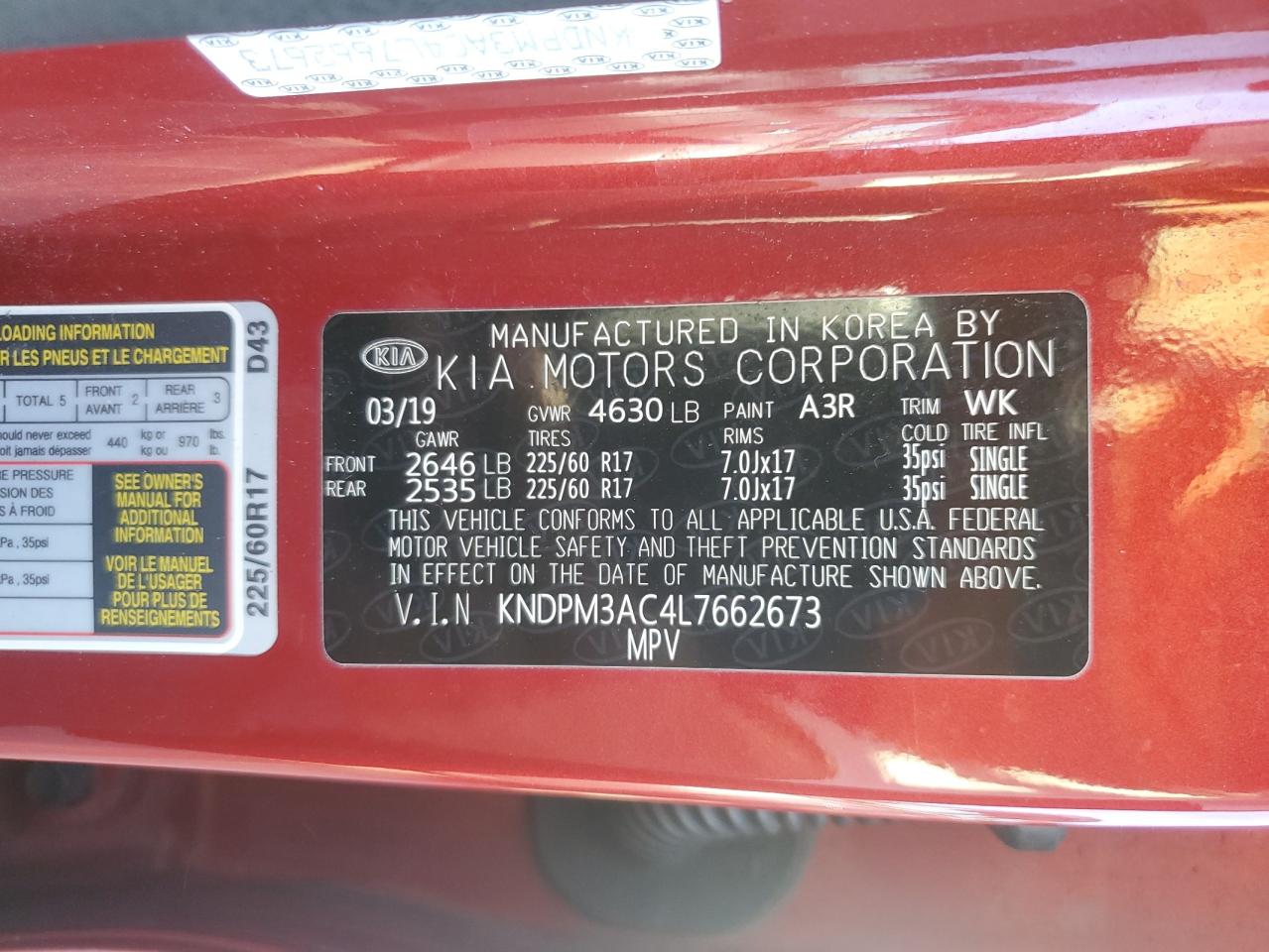 2020 Kia Sportage Lx VIN: KNDPM3AC4L7662673 Lot: 87266695