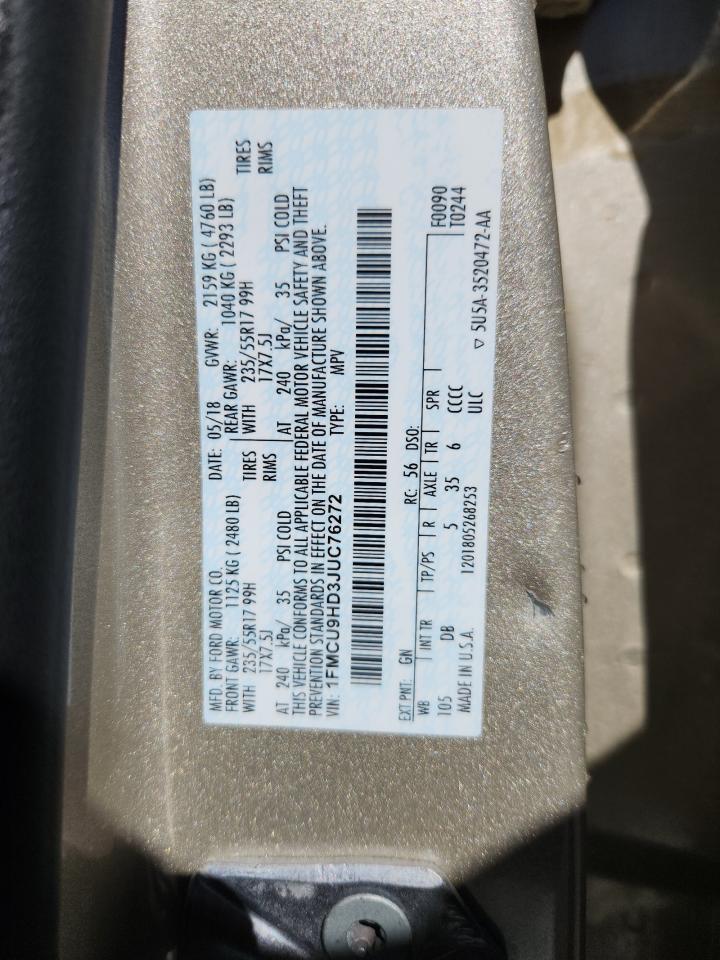 2018 Ford Escape Sel VIN: 1FMCU9HD3JUC76272 Lot: 84975955