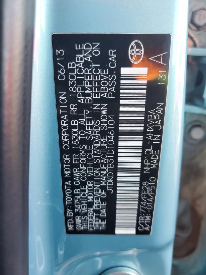 2013 Toyota Prius C VIN: JTDKDTB31D1046104 Lot: 90108985