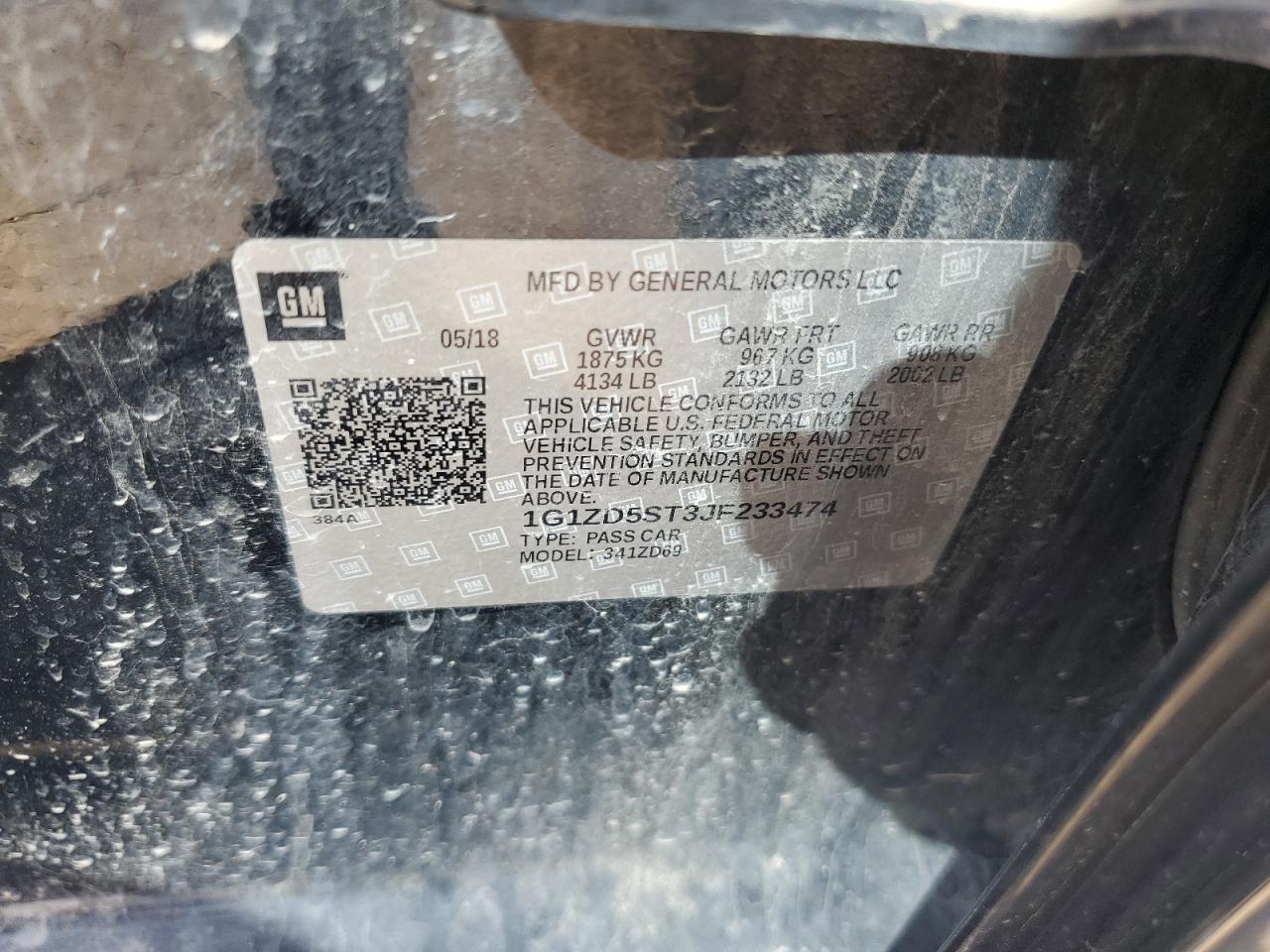 2018 Chevrolet Malibu Lt VIN: 1G1ZD5ST3JF233474 Lot: 84061365