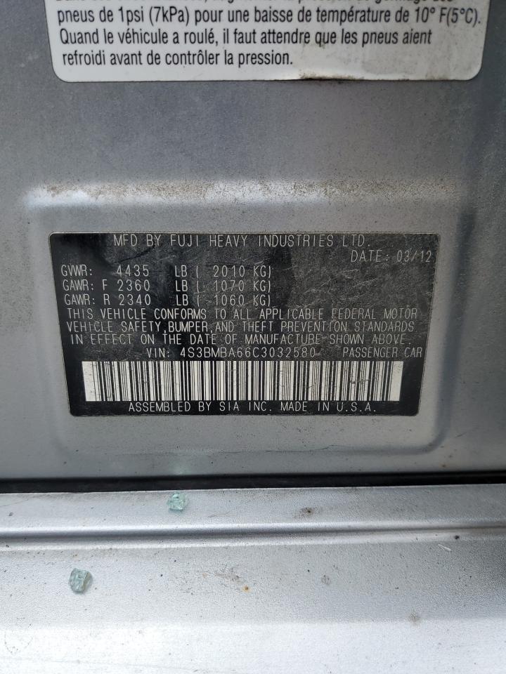 2012 Subaru Legacy 2.5I VIN: 4S3BMBA66C3032580 Lot: 87245625