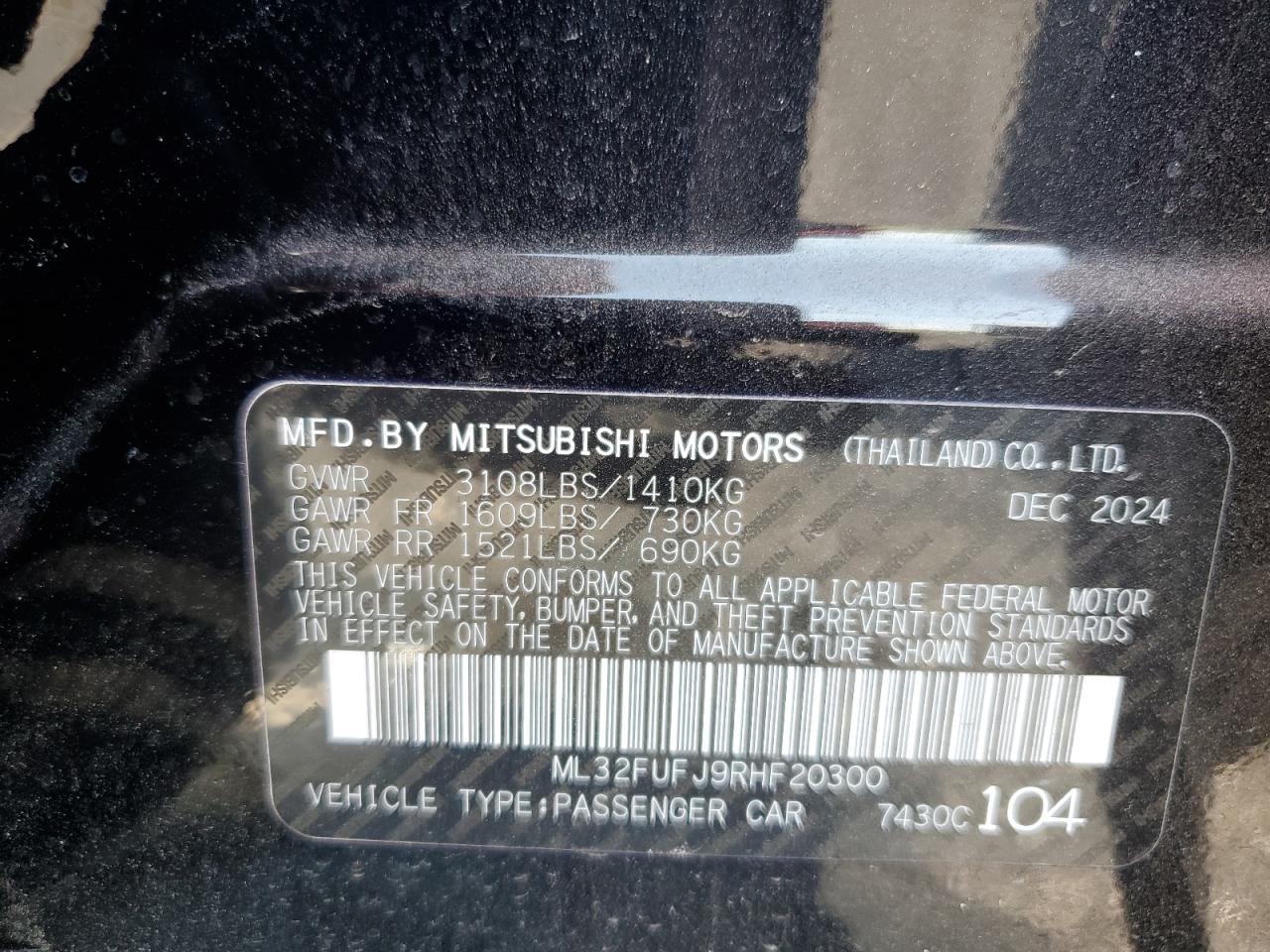 2024 Mitsubishi Mirage G4 Es VIN: ML32FUFJ9RHF20300 Lot: 89800495