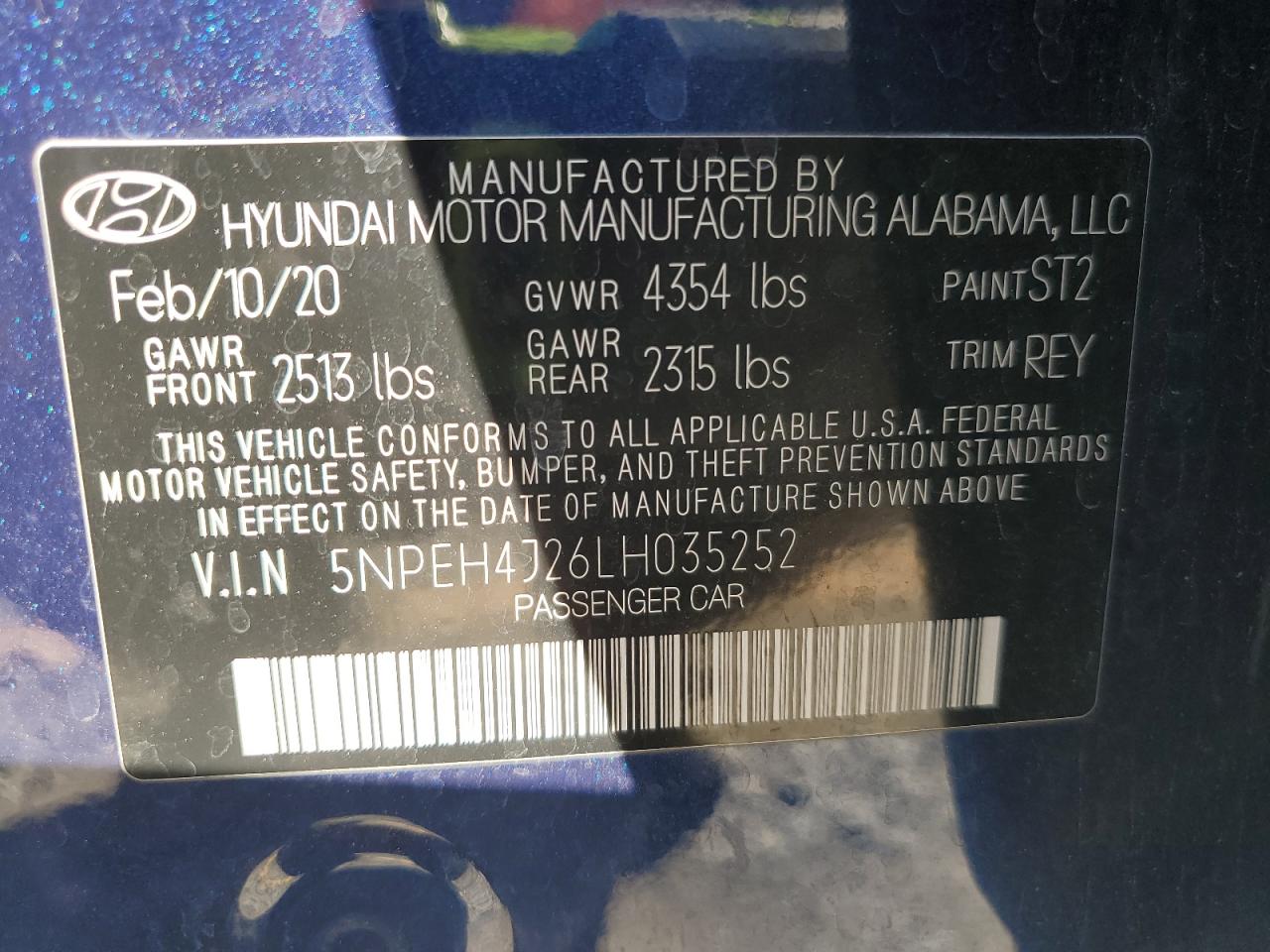 2020 Hyundai Sonata Limited VIN: 5NPEH4J26LH035252 Lot: 85861605