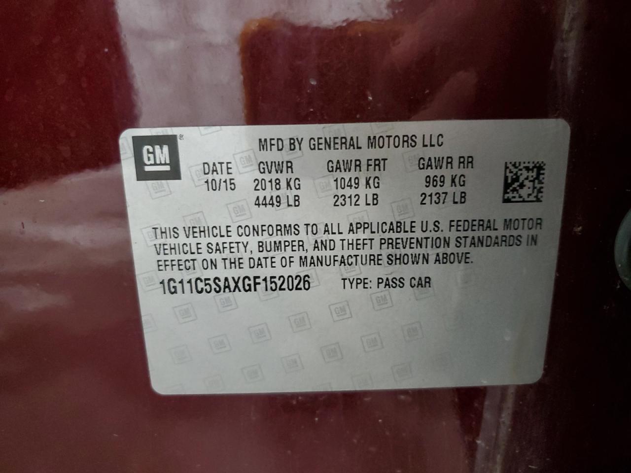 2016 Chevrolet Malibu Limited Lt VIN: 1G11C5SAXGF152026 Lot: 86167615