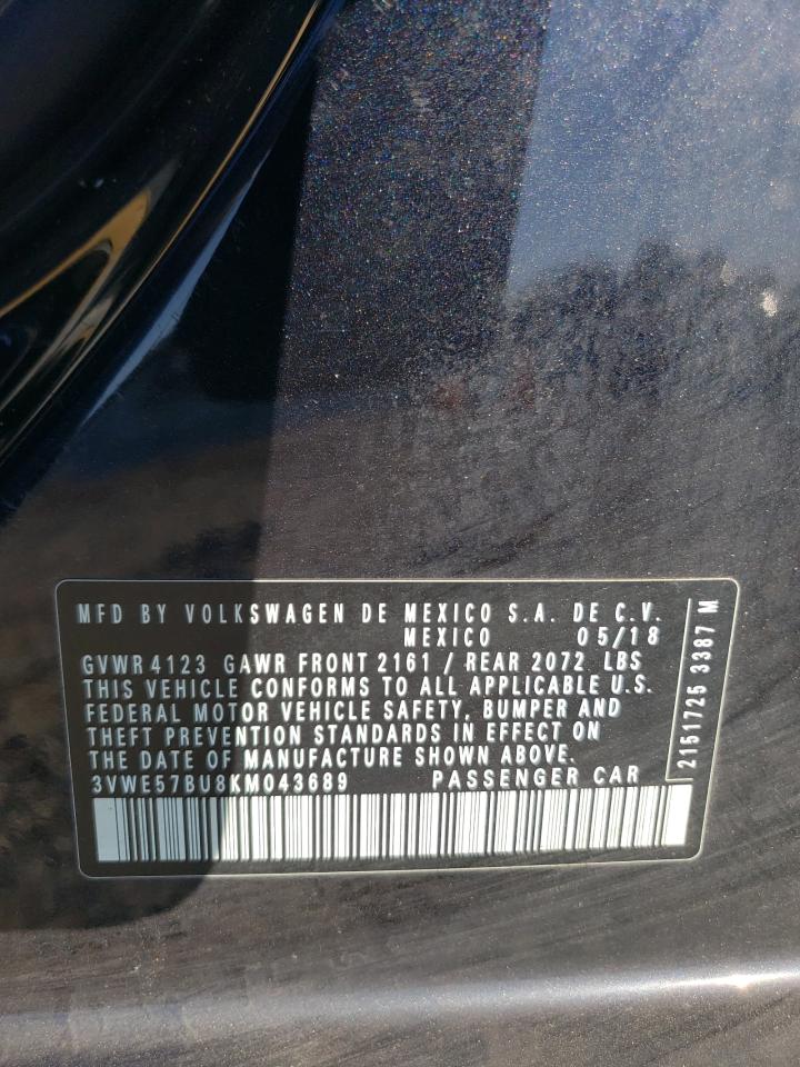 2019 Volkswagen Jetta Sel VIN: 3VWE57BU8KM043689 Lot: 84440545