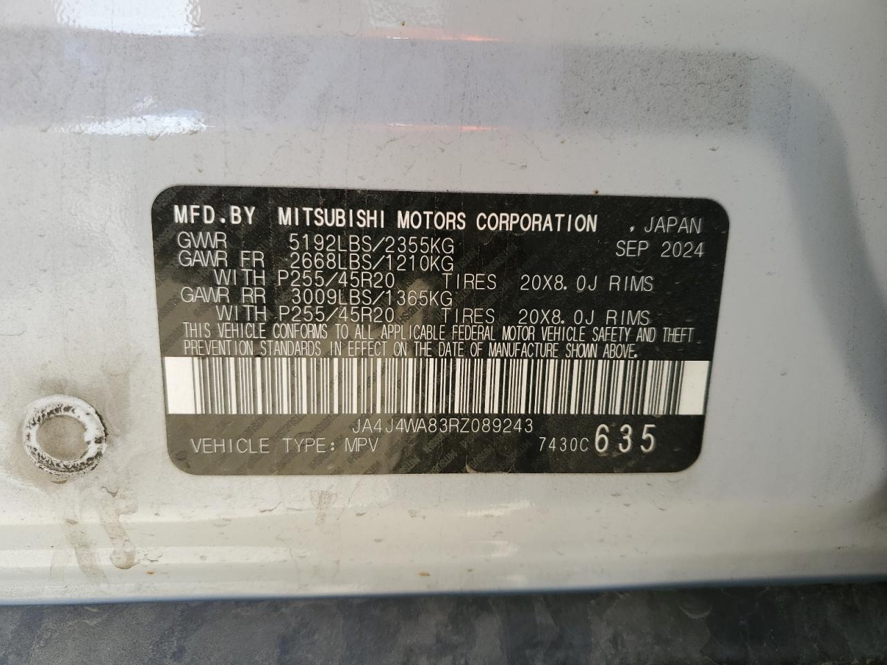 2024 Mitsubishi Outlander Sel VIN: JA4J4WA83RZ089243 Lot: 85579765